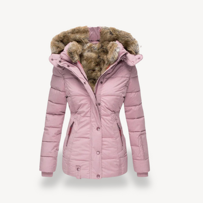 Warme Damen Pufferjacke Kunstfell Gefüttert