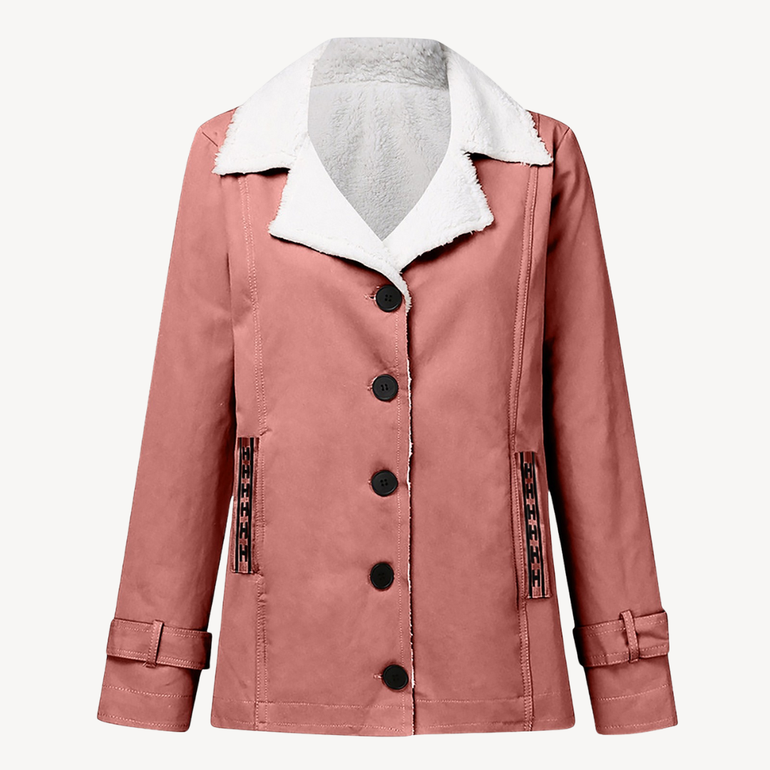 Damen Wintermantel Fleece Gefüttert Knöpfe