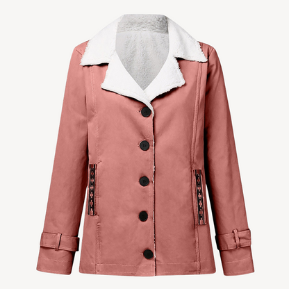 Damen Wintermantel Fleece Gefüttert Knöpfe