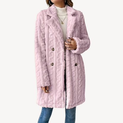 Damen Kunstfellmantel Doppelreihig Elegant