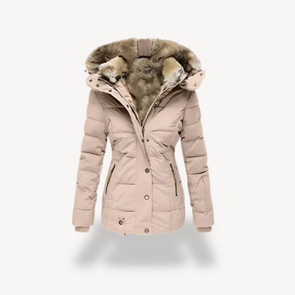Damen Parka Steppjacke mit Abnehmbarer Kunstfellkappe