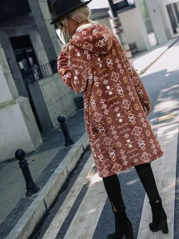Stylischer Trenchcoat Damen Kapuzenmantel Bedruckt