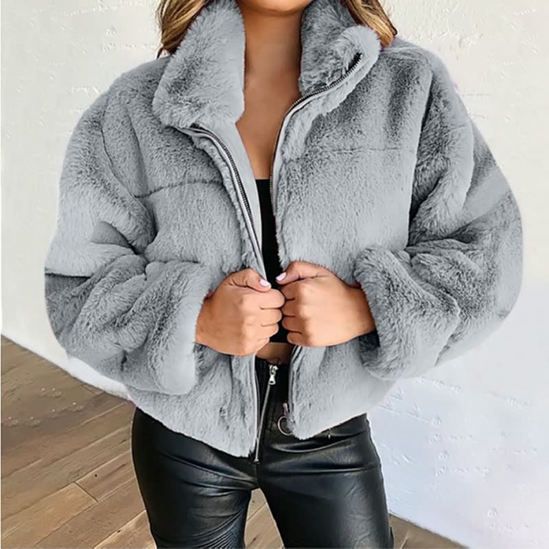 Gemütliche Kunstpelzjacke Winter Warm Hoher Kragen