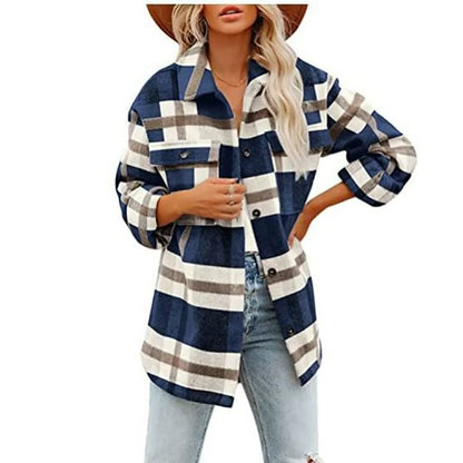 Große Wolljacke Damen Übergröße Karo Muster