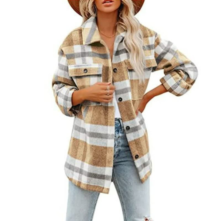 Große Wolljacke Damen Übergröße Karo Muster
