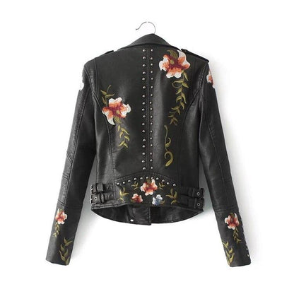 Stilvolle Lederjacke Blumenmuster - IdealeKleiden
