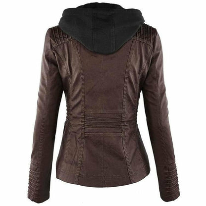 Lederjacke Mit Kapuze Elegant Schwarz - IdealeKleiden