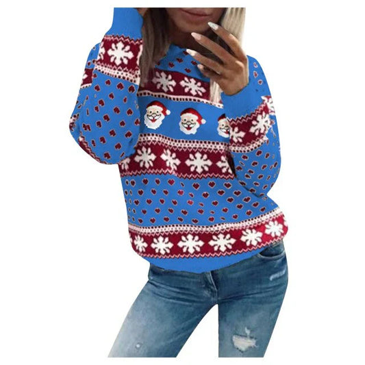 Weihnachtspullover Damen Festlich Schneemuster - IdealeKleiden