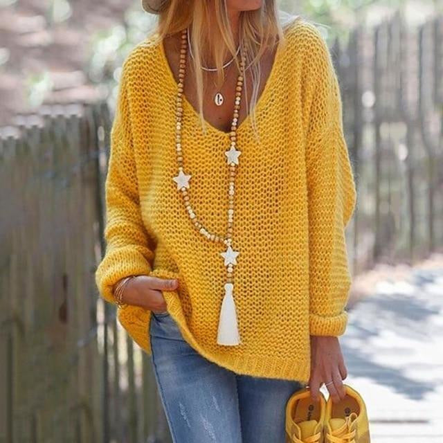 Damen Strickpullover Frühling V-Ausschnitt Modern - IdealeKleiden