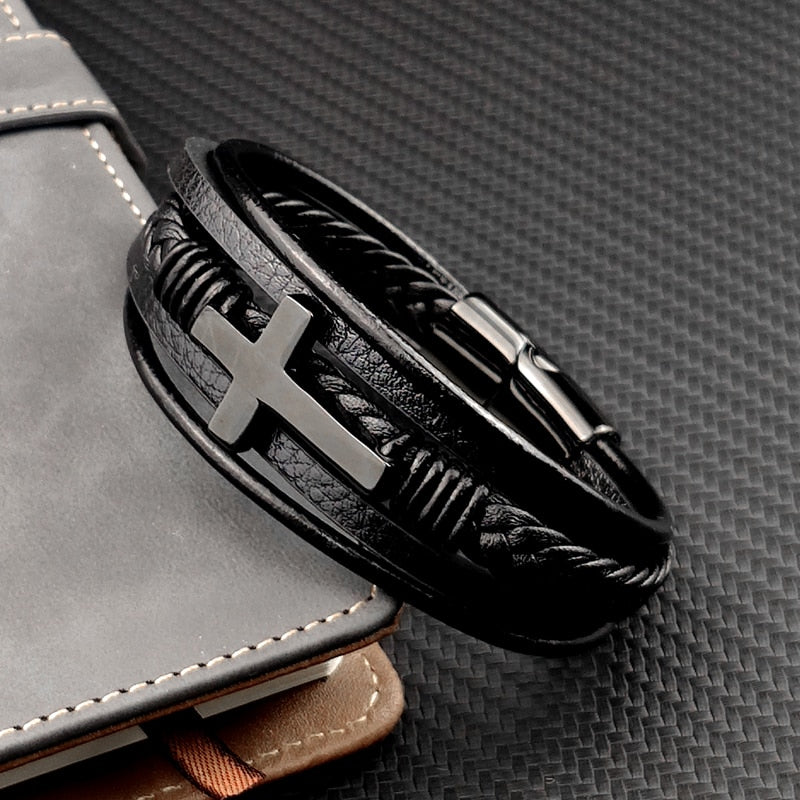Herren Lederarmband Schwarz Geflochten - IdealeKleiden
