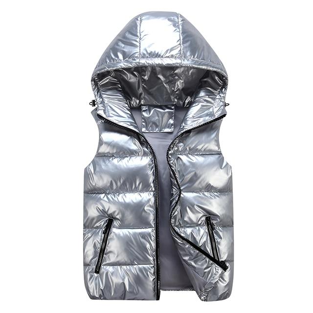 Daunenweste Lässig Glänzend Wasserabweisend - IdealeKleiden