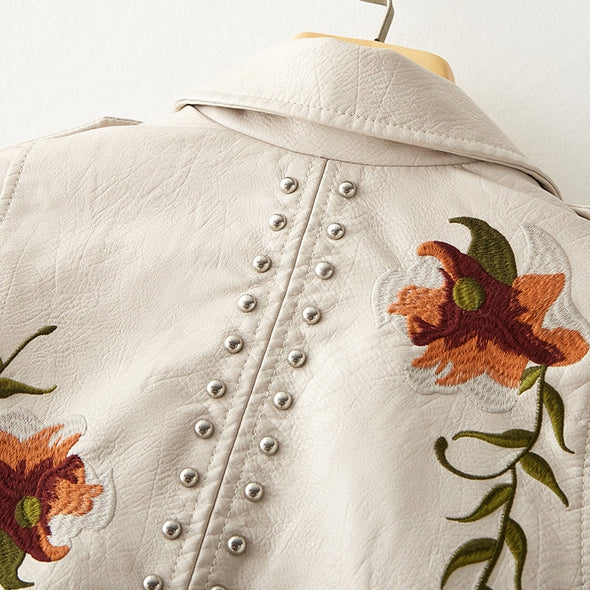 Lederjacke Blumenmuster Frauen - IdealeKleiden