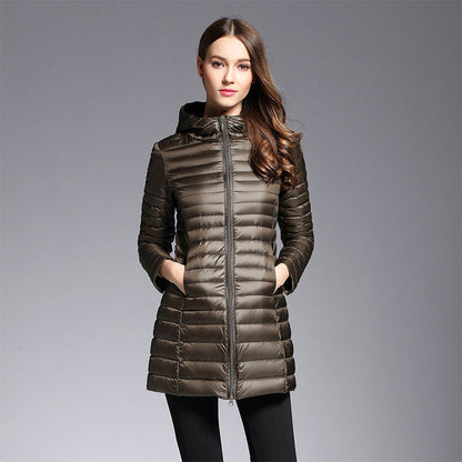 Lange Daunenjacke Kapuze Warm Isolierend