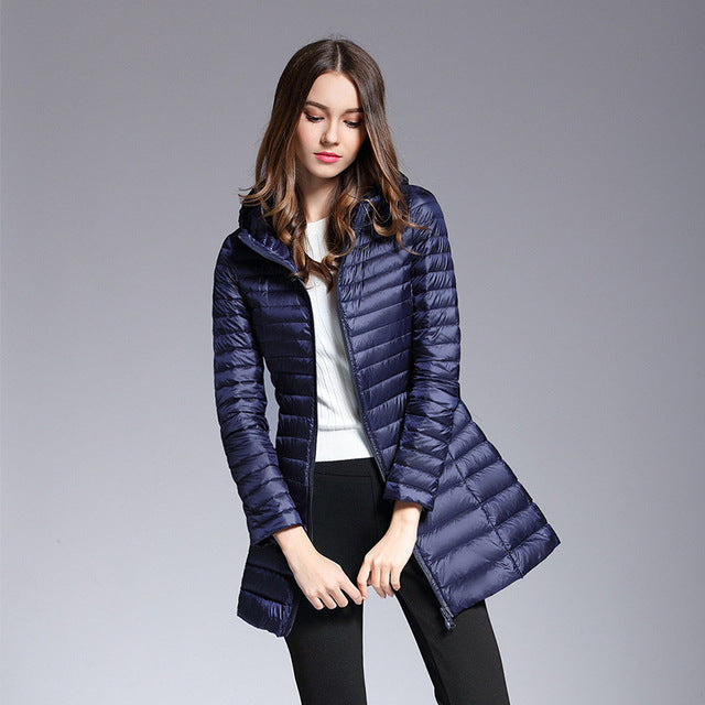 Lange Daunenjacke Kapuze Warm Isolierend