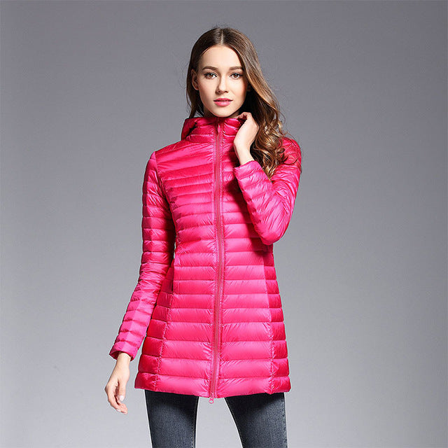Lange Daunenjacke Kapuze Warm Isolierend