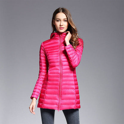 Lange Daunenjacke Kapuze Warm Isolierend