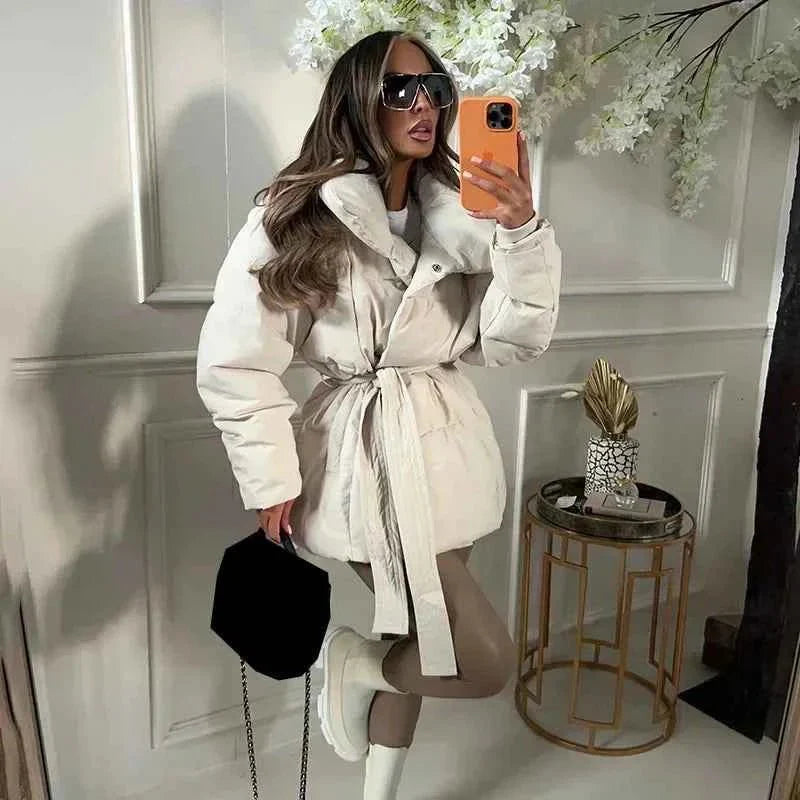 Damen Winterjacke mit Gürtel Elegant