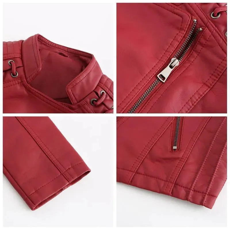 Stylische Lederjacke Frauen Punkrock Look - IdealeKleiden