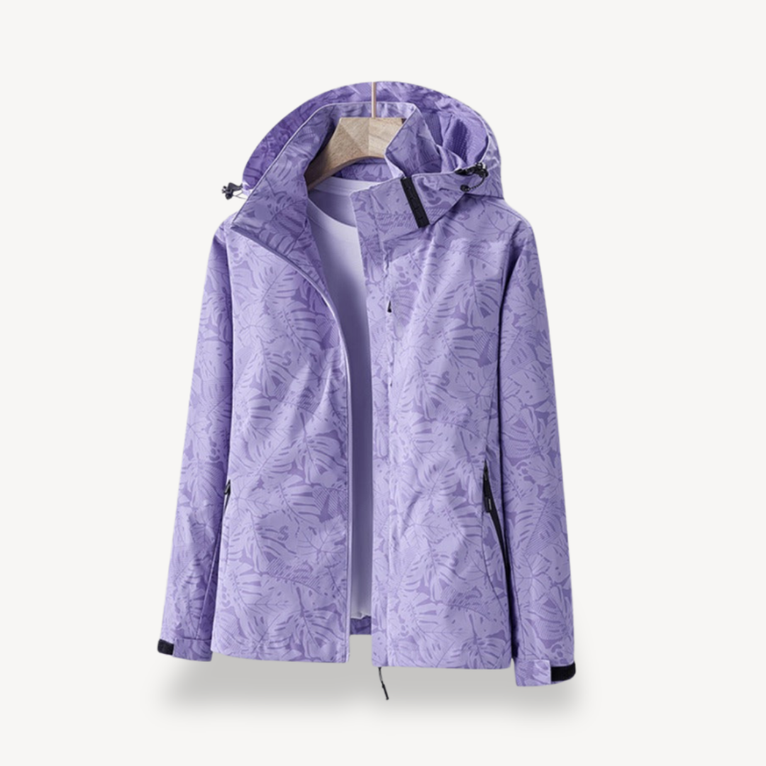 Wasserdichte Regenjacke Damen Blättermuster