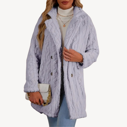 Damen Kunstfellmantel Doppelreihig Elegant