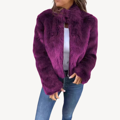 Stylische Damenjacke Kunstpelz Zipper