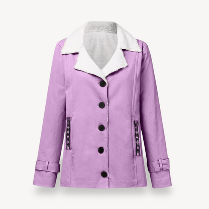 Damen Wintermantel Fleece Gefüttert Knöpfe