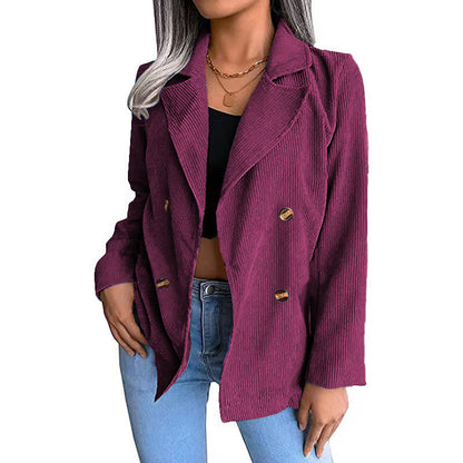 Eleganter Blazer Cord Doppelreiher Taillierte Passform