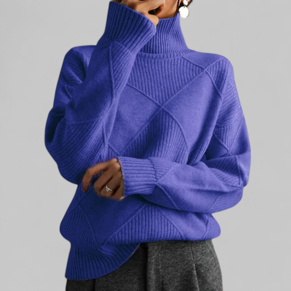 Damen Oversized Pullover Winter Muster Rollkragen