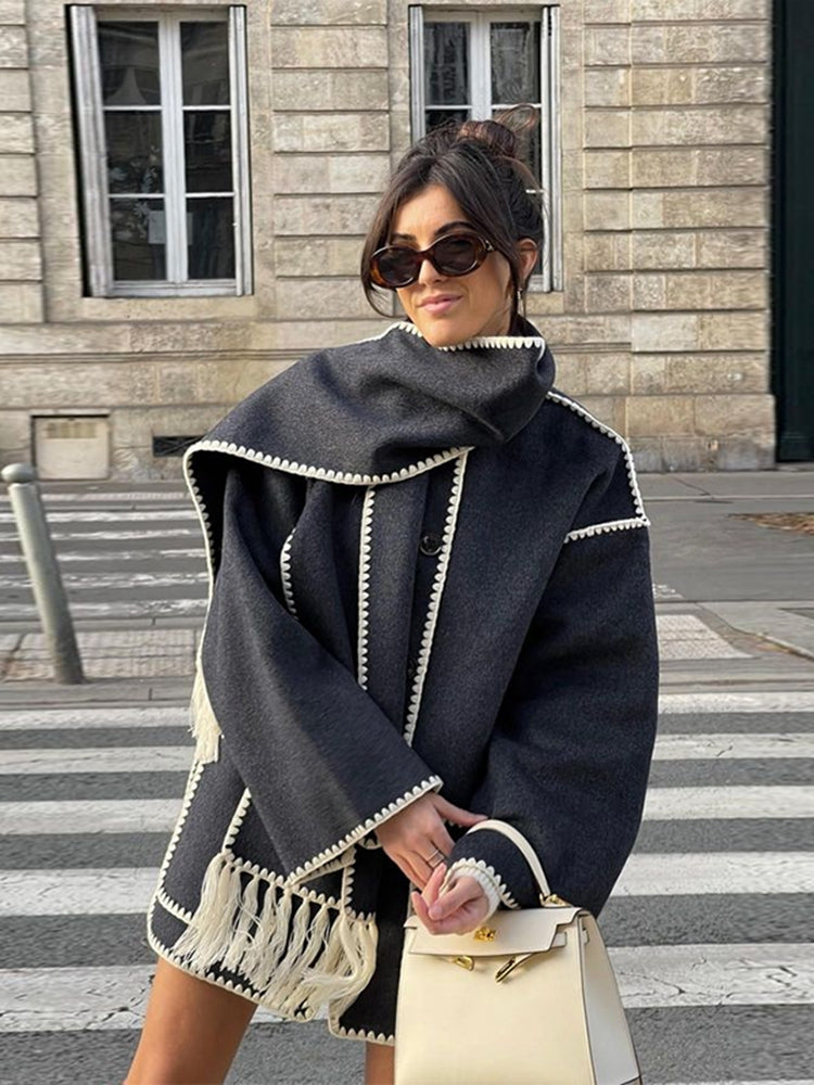 Wintermantel Poncho-Style Oversized Wollmix - IdealeKleiden