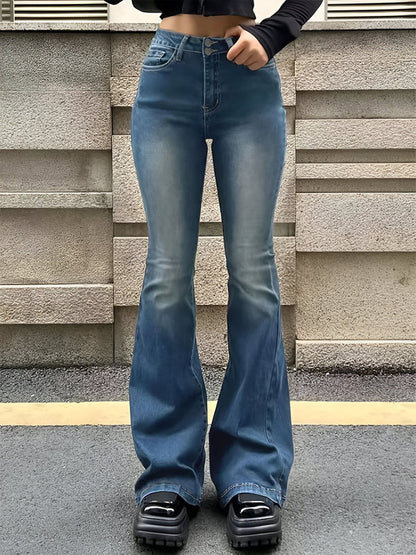 Hoch Taillierte Frauenjeans mit Flare Bein und Stretch