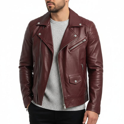 Herren Lederjacke Winter Schwarz Zip