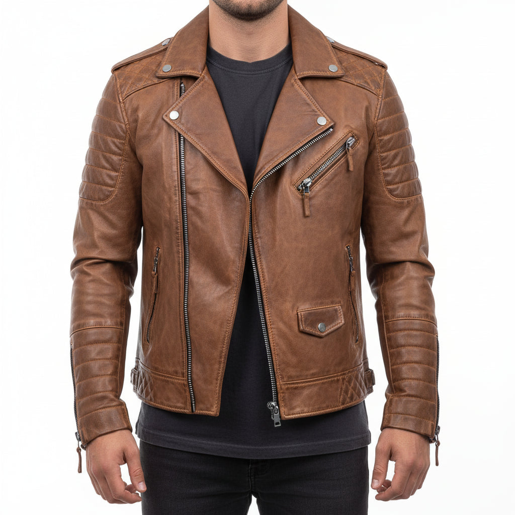 Herren Lederjacke Winter Schwarz Zip