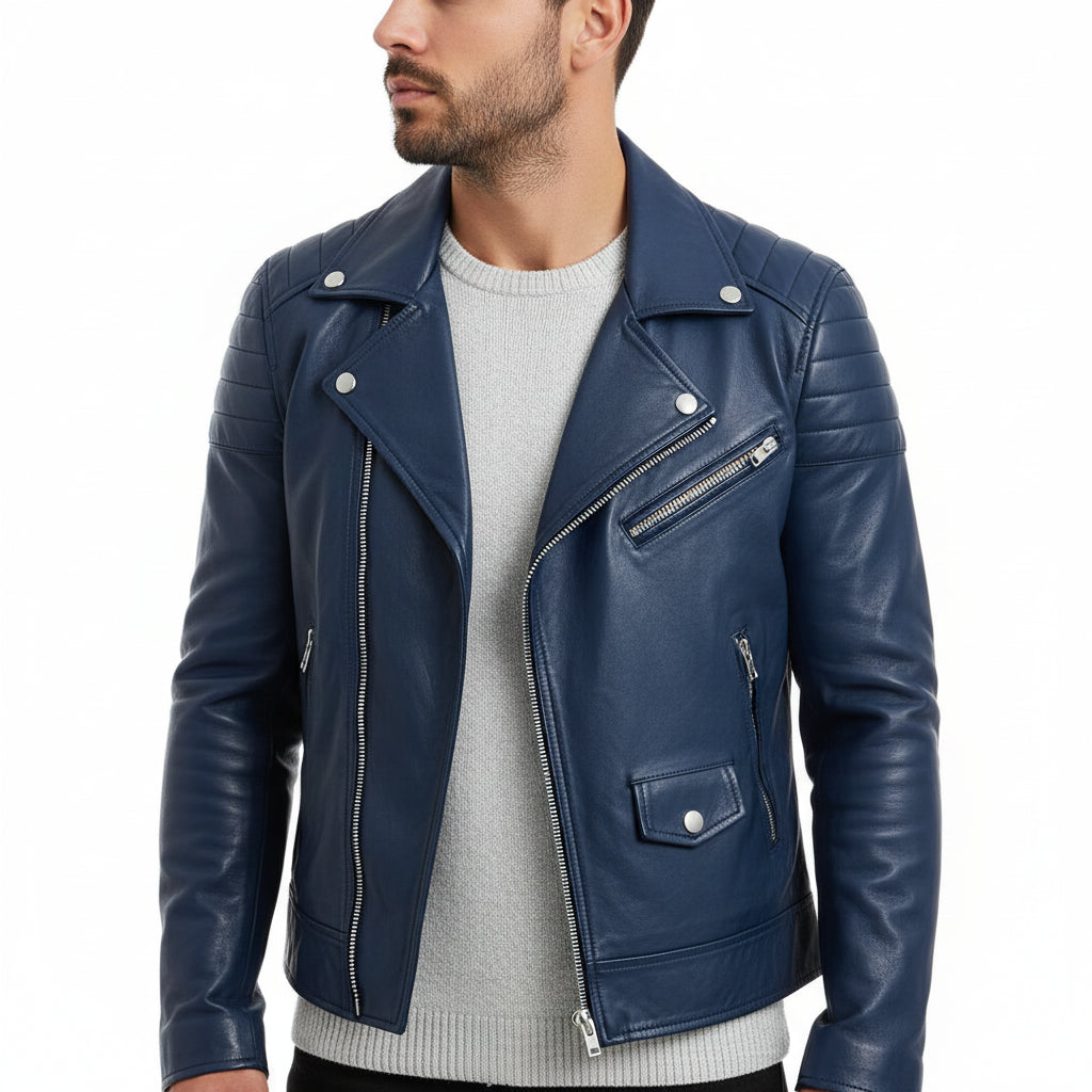 Herren Lederjacke Winter Schwarz Zip