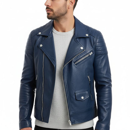 Herren Lederjacke Winter Schwarz Zip