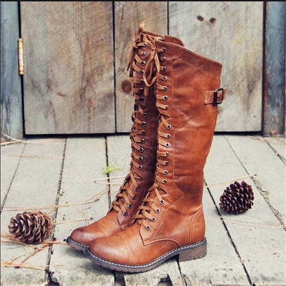 Damen Reitstiefel Hoch Schnürbar Elegant - IdealeKleiden
