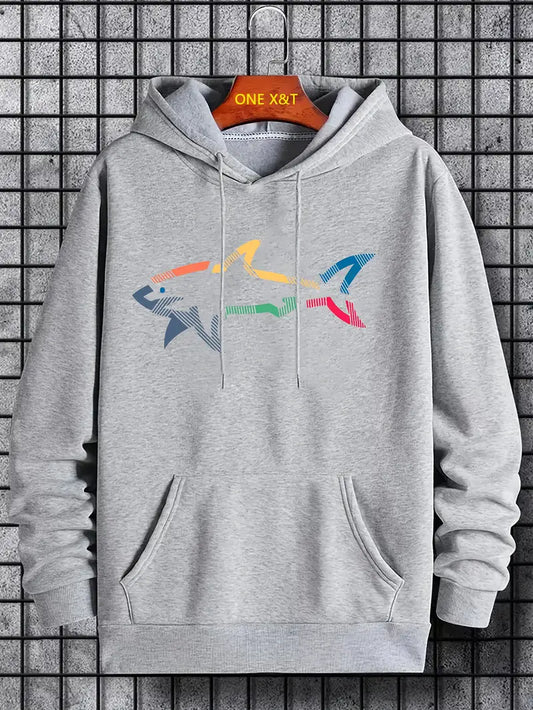 Lässiger Herren Pullover Hai Motiv Kapuze - IdealeKleiden