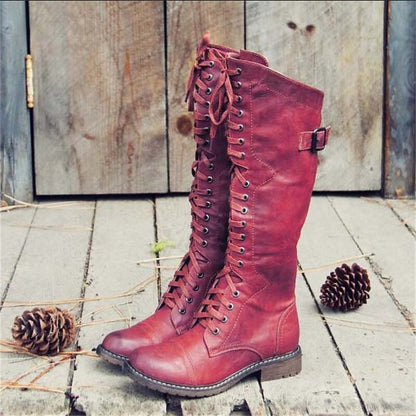 Damen Reitstiefel Hoch Schnürbar Elegant