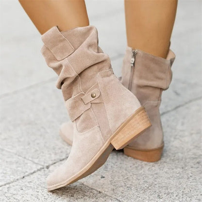 Stylische Stiefeletten Wildleder Niedriger Absatz