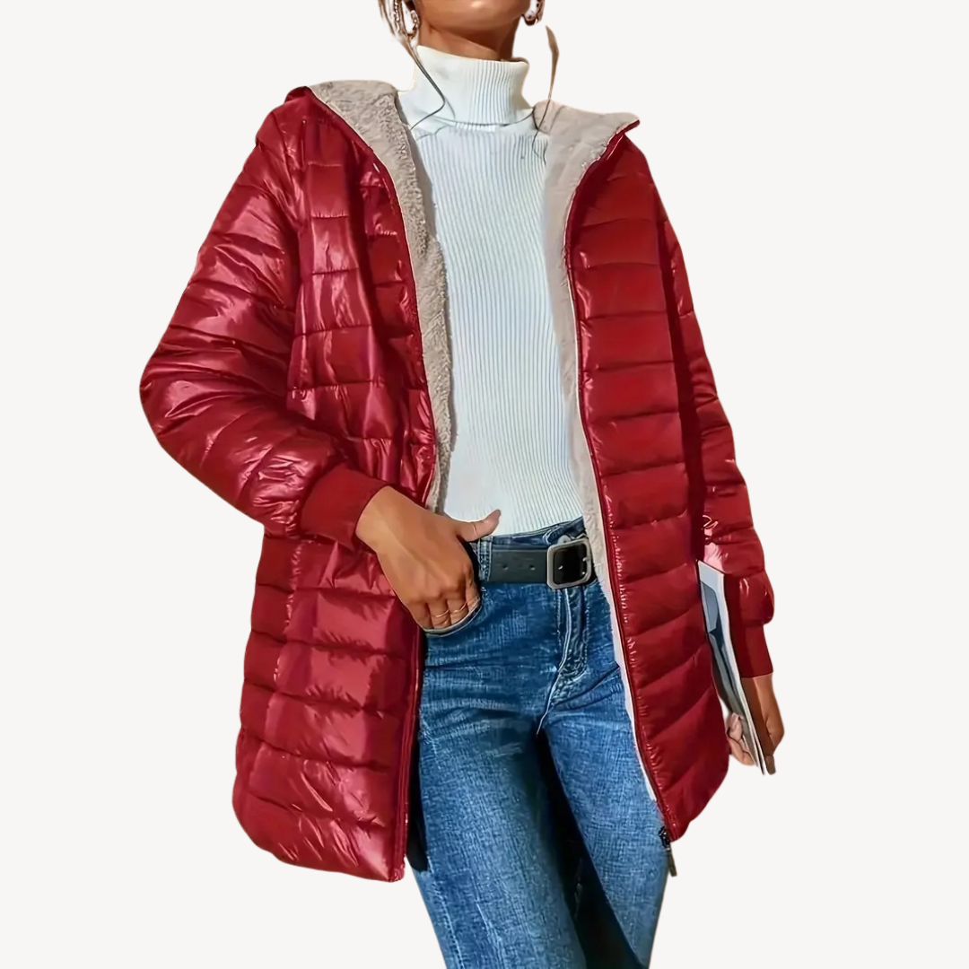 Damen Steppjacke Kunstpelz Futter Warm