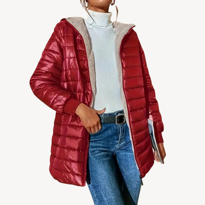 Damen Steppjacke Kunstpelz Futter Warm