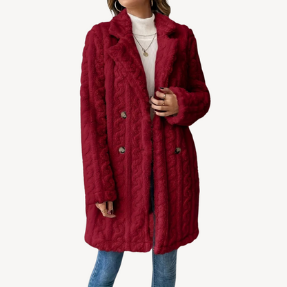 Damen Kunstfellmantel Doppelreihig Elegant