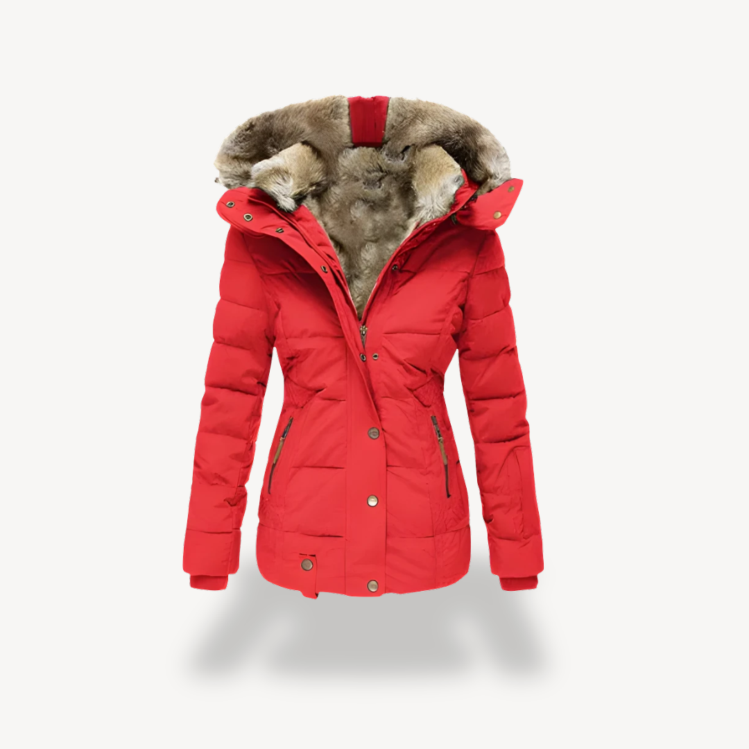 Damen Parka Steppjacke mit Abnehmbarer Kunstfellkappe