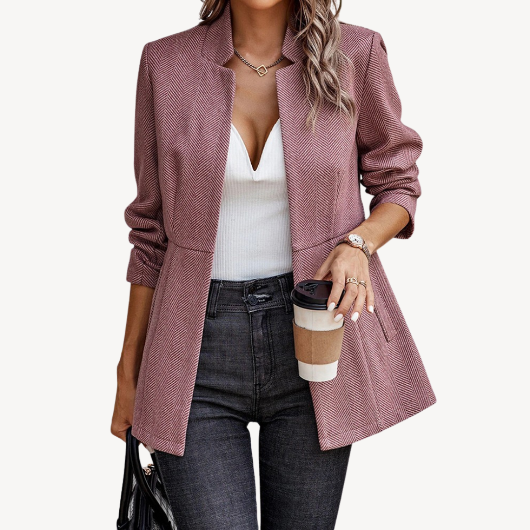Stylische Damen Blazer Jacke Fischgrat Muster