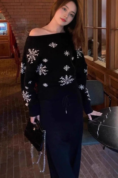 Weihnachtspullover Rot Schneeflocken Frauen Sweater