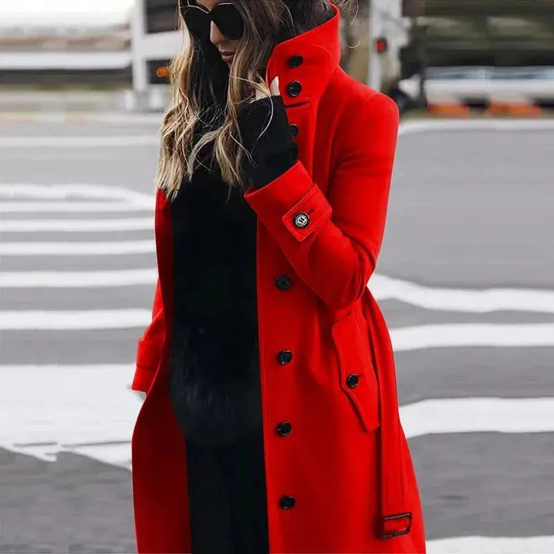 Rote Damen Wintermantel Wollmantel Eleganz
