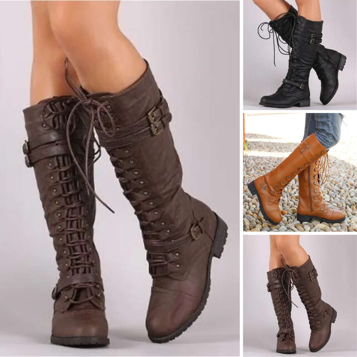 Retro Stiefelette Elegant Schnürung - IdealeKleiden