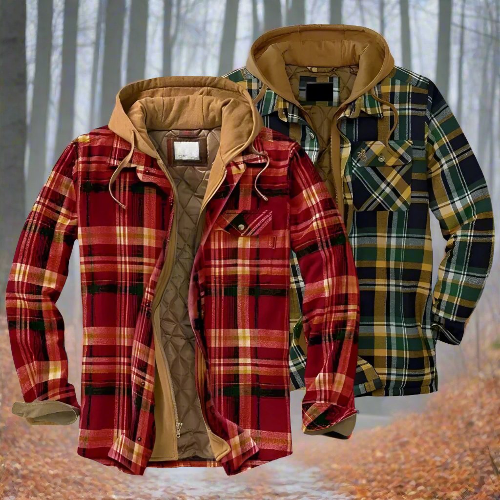 Herren Winterjacke Karo Kapuzenjacke Warm - IdealeKleiden