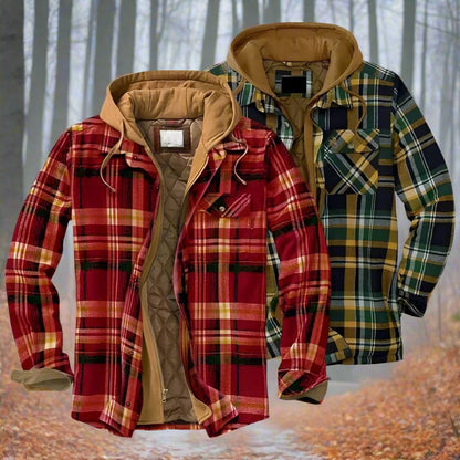 Herren Winterjacke Karo Kapuzenjacke Warm - IdealeKleiden
