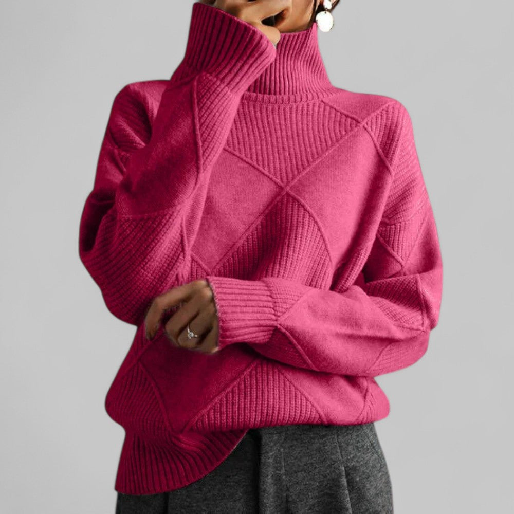 Damen Oversized Pullover Winter Muster Rollkragen