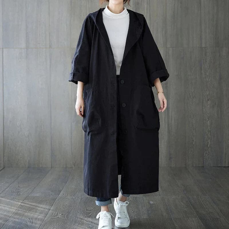 Übergrößer Trenchcoat Lang Mit Kapuze Große Taschen
